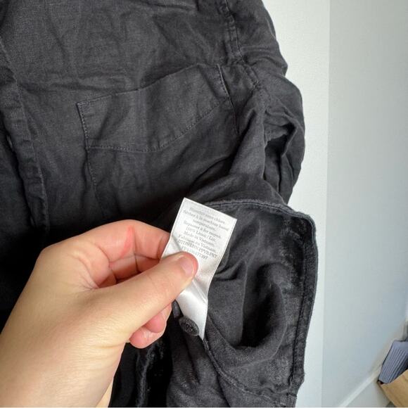 Everlane Linen Popover Button Black Shirt Blouse Size 12 - Picture 5 of 6